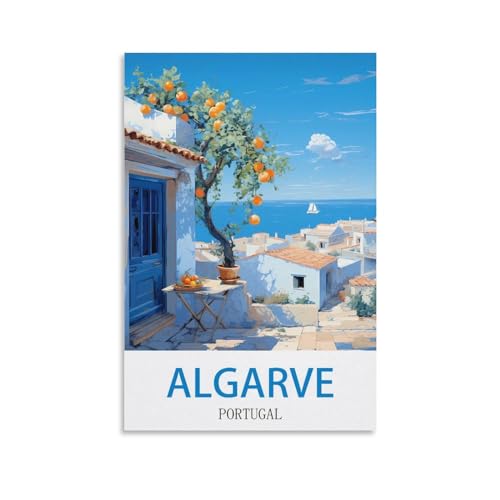 Ndoud Poster de voyage vintage Algarve Portugal 20 x 30 cm Impression sur toile pour salon Décoration d'intérieur
