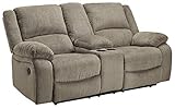 Signature Design by Ashley Draycoll Manual Double Reclining Loveseat with Center Console, Light Brown
