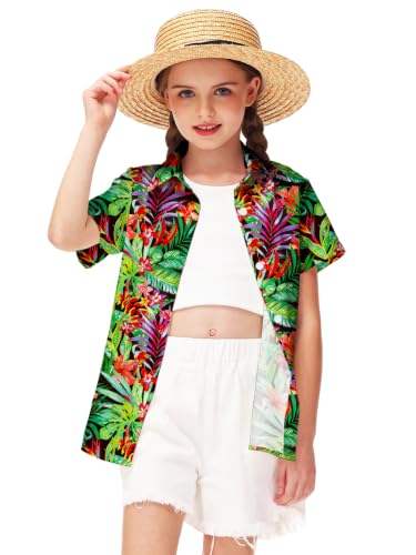 Image of Remimi Unisex Kids 4th of July Button Up Shirt Boys American Flag Print Hawaiian Beach Short Sleeve Tops 5-14 Years