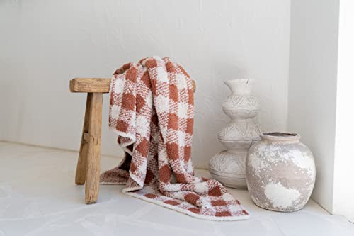 Dluxev Luxurious Super Soft Throw Blanket, Fluffy Cozy Rust Brown Blanket For Bed, Knit Breathable Comfy Texture, Warm Chic Throw For Sofa/Couch, Gift For Women, Cinnamon & Cream Plaid 50"X60" #TOP1