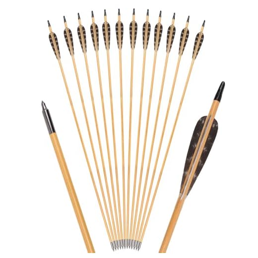 Toparchery 12er 32 Zoll Pfeile für Recurvebogen, Langbogen oder Compoundbögen Carbonpfeile mit Spinewert ca 350 für Bogen und Bogenschießen 5 TY Archery 12 Stück 32 Zoll Holzpfeile mit 4 Zoll Naturfedern Pfeile für bogenschießen Pfeile aus Holz Jagdpfeile in Handarbeit für traditionellen Bogen Recurvebogen Langbogen