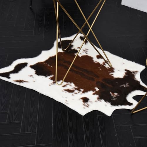 Alfombra de vaca imitación suave Zerodeko blanca y negra decorativa para salón y comedor 4