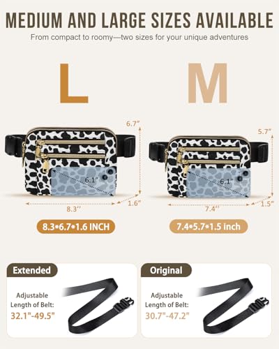 Image of Fanny Packs for Women 4 Zip Pocket Crossbody Belt Bag Waist Bags | Waterproof, Fashion Waist Pack, Crossbody Bags for Women, with Adjustable Strap, for Workout,Running,Traveling(Cow Print,L)