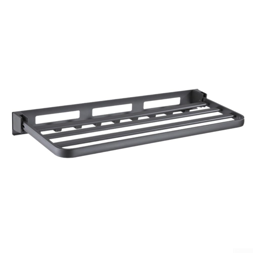 Portasciugamani da bagno pieghevole in acciaio inox, 58,5 x 27 x 6,5 cm, design a doppia barra con ganci a parete, salvaspazio e antiruggine, per bagni piccoli e spazi compatti