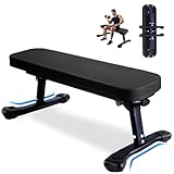 HEMERIS Foldable Flat Bench 43 Inch, 2.4 Inch Thick Pad Adjustable Weight Bench 660 LBS Workout Bench Press Exercise Equipment for Home Gym Strength Weight Training(Black)