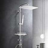 Görbach Regendusche Duschset Duschsystem mit Ablage Chrom Wassersparend Duschstangeset ohne Duscharmatur mit Kopfbrause 35x25cm