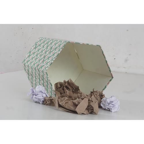 Image of Floral Hand Block Printed 3.3 Gallon Decorative Waste Basket - Eco-Friendly Cardboard Trash Can, Plastic-Free & Sustainable, Perfect for Christmas and Housewarming Gifts (1, Green Botti)