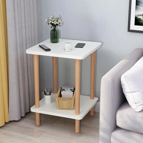 Uandhome Sofa Side Table,2-Tier End Table Mini Coffee Table Night Stand Small Table Modern Wooden Side Table Bedside Table for Small Spaces Living Room Bedroom Office (S-White)