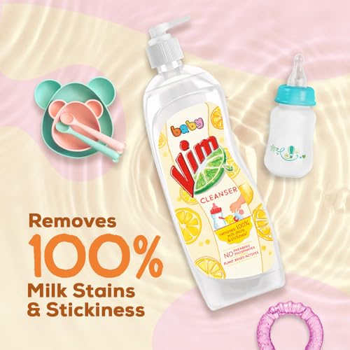 Image of Vim Baby Dishwash Liquid, Removes 100 Milk Stains and Odours, Plant-Based actives, Paraben and Phosphate free, Safe for Child-Utensils, 500ml
