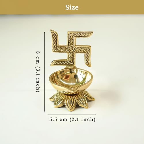 Image of Behoma 100% Pure Brass Swastik Diya for Puja | Religious Symbol Deep Deepak for Pooja Room, Tample,Mandir,Office, Diya for Home Decoration
