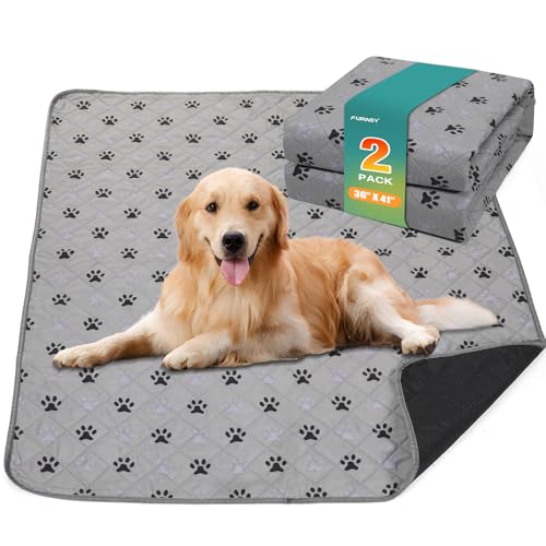 Image of FUWERY Washable Pee Pads for Dogs ,36 inchX41 inch, Thick Heavy Absorbency Reusable, Prevent Leakage, Non-Slip Pee Pads for Puppy Playpen,Potty Training, Grey, 2 Packs