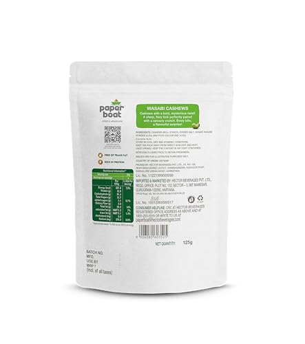 Image of Paper Boat Wasabi Cashew | Crunchy & Roasted Cashew Nuts with Real Wasabi Flavor | Bold & Zesty Snack | Resealable Pack | 125g