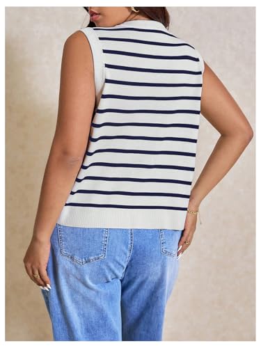Image of Verdusa Women's Plus Size Old Money Vest Tops 2025 Striped Sleeveless Button Up Sweater Vests