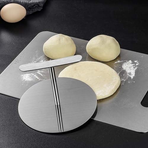 Lawnoval Pressa rotonda in acciaio inox per hamburger succosi, bistecche, panini, barbecue, griglia, argento, 12 cm/15 cm/18 cm