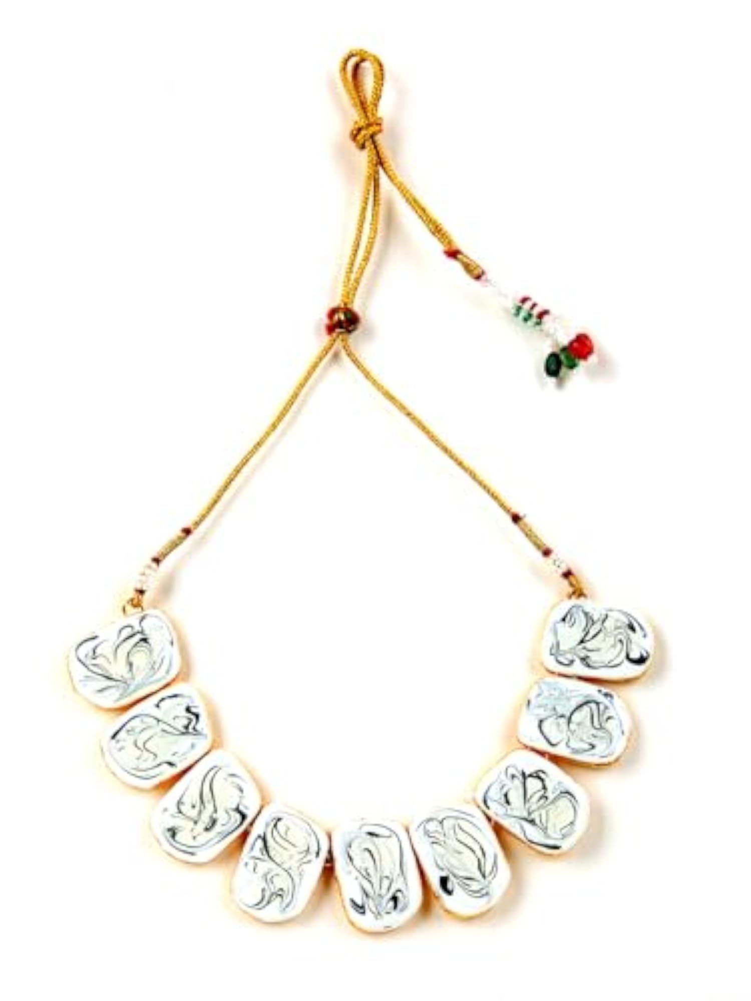 Elegant White and Gold Marble Pattern Necklace and Earring Set