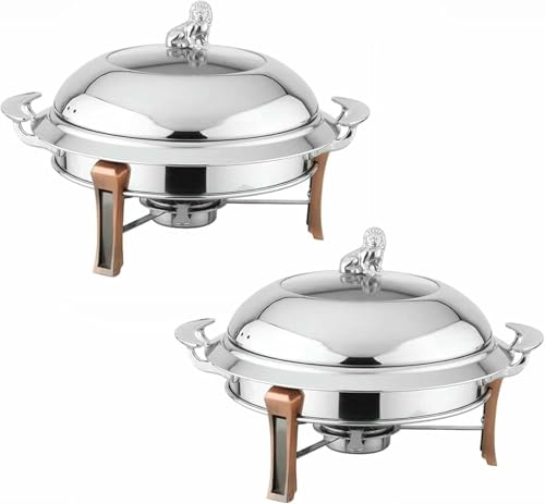 AFLEPCBRQ Juego de 24 Platos for Calentar de Acero Inoxidable, Redondos, de tamaño Completo, con Horno de Alcohol y Tapa, for Bodas, Fiestas, Banquetes y Eventos de Catering(2pcsk,28cm)
