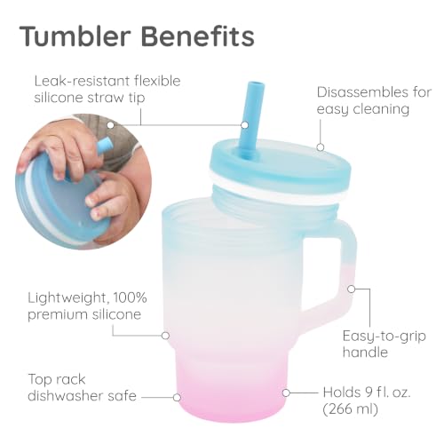 Image of Infantino My 1st Tumbler Silicone Tumbler with Straw and Handle, Spill Resistant for On the Go, BPA Free, Twilight Bloom