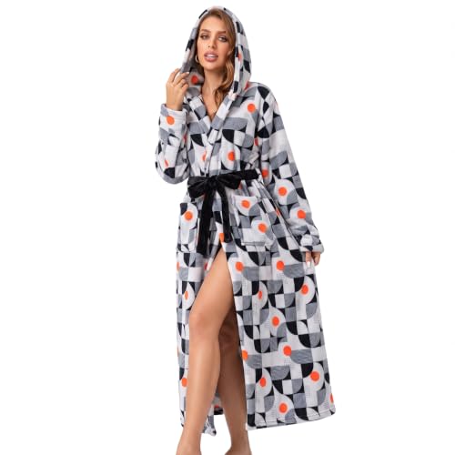 Image of RONGTAI Womens Robes Plush Fleece Hooded Bathrobe Thick Nightgown with Pockets Fluffy Sleepwear