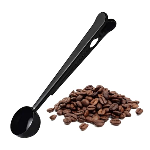 DI'FRANT® Coffee Bean Measuring Spoon with Bag Clip | Stainless Steel Coffee Scoop with Built-in Bag Sealer | Coffee Spoons | Bar Spoon (Black)