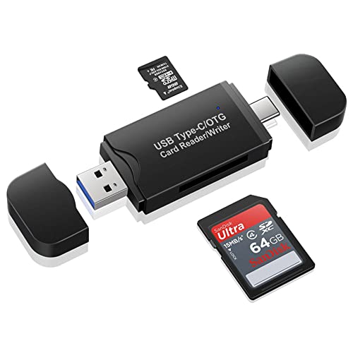 iJiGui Lettore Schede SD 3 in 1, Tipo C Lettore di Schede e Micro USB 2.0, Lettore Schede di Memoria, Lettore di Schede SD/Micro SD per Computer, Smartphone, Tablet con Funzione OTG