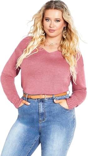 Image of AVENUE Women's Plus Size Clare V Neck Sweater