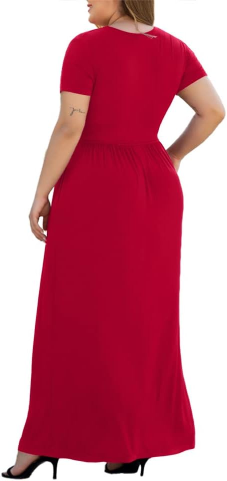 Women's L-5XL Short Sleeve V-Neck Plus Size Maxi Dresses with Pockets - Image 4