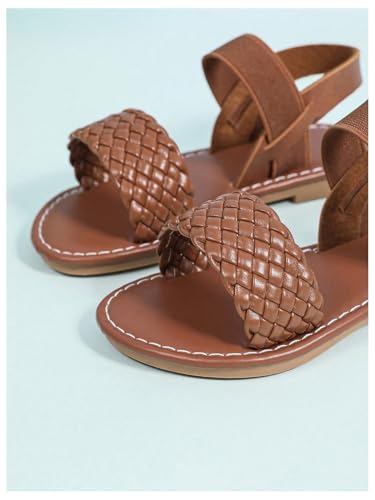 Verdusa Girl's Braided Woven Leather Sandals Ankle Strap Open Toe Flat Sandals4