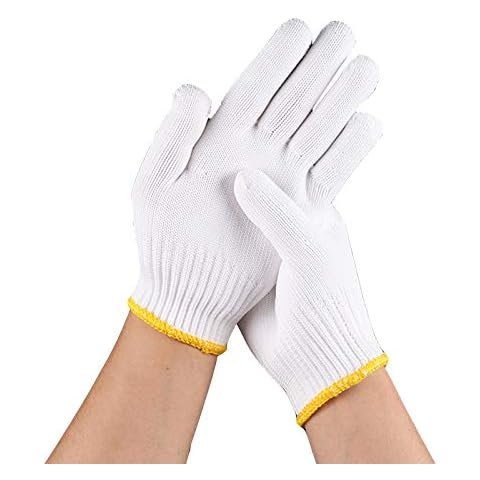 Setaria Viridis 6 Pairs White Cotton Polyester String Knit Light Weight Gloves ，Safety Protection Hand Working Gloves ， Men Women BBQ Painter Mechanic Industrial Warehouse Gardening Construction Cover