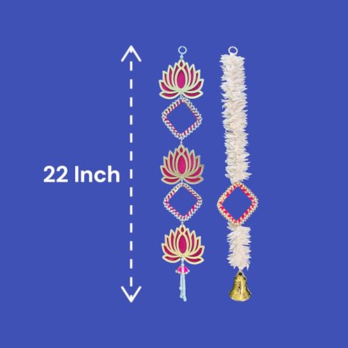 Image of Rajasthan Kraft MDF Lotus Flower Hanging with Gajra Set of 5, 22 Inches, Pink & White, Used for Home Decor, Festive Decorations, Wedding & Event Decor