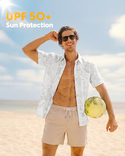 maamgic Men’s UPF 50+ Button Down Fishing Short Sleeve Shirt, Summer Beach - image 3