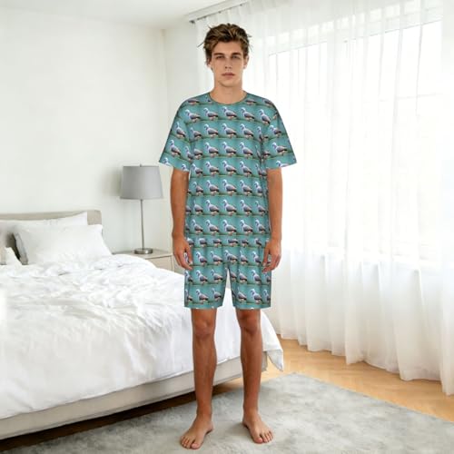 Pijama de hombre de dos piezas con camiseta de paloma y pantalones cortos 3