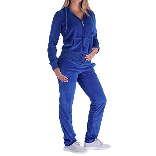 Survêtement 2 pièces pour femme en velours et polaire avec fermeture éclair, bleu royal, X-Large