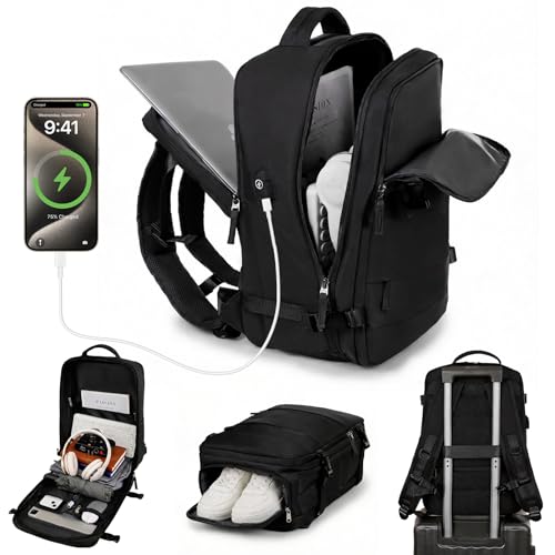 Mochila Viagem Academia Impermeável Grande Feminina Masculina, Mochila para Avião com Compartimento para Notebook, Porta USB e Bolsa para Sapatos, Mochila Executiva para Trabalho, Faculdade e Viagens