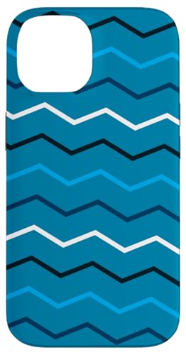 Hülle für iPhone 14 Light Blue Dark Blue Zigzag Waves Ocean Modern Pattern