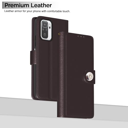 Image of Pikkme Flip Cover Leather Finish | Inside TPU with Card Pockets | Wallet Stand and Shock Proof | Complete Protection Button Flip Case for Redmi Note 10 / Note 10s / Note 11 SE (Coffee)