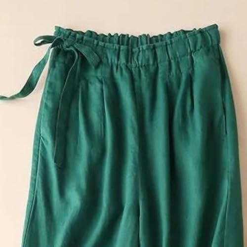 Women's Wide Leg Pants Linen Straight Tube Loose Summer Elastic Waist Wrinkle Shallow Ankle Casual4