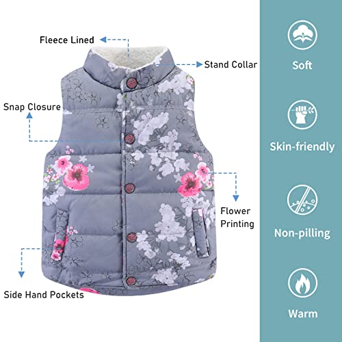 Littlespring Little Girls Puffer Vest Fleece Lined Lightweight Winter Outerwear Vest, Gray, Size 8 #TOP1