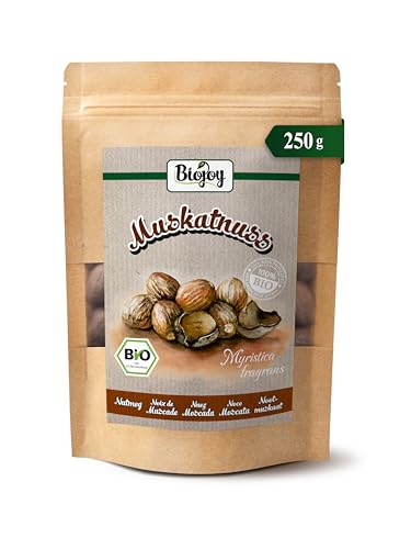 Biojoy Nuez Moscada entera Ecologica (250 g), aprox. 46 piezas, naturales y sin aditivos (Myristica fragrans)
