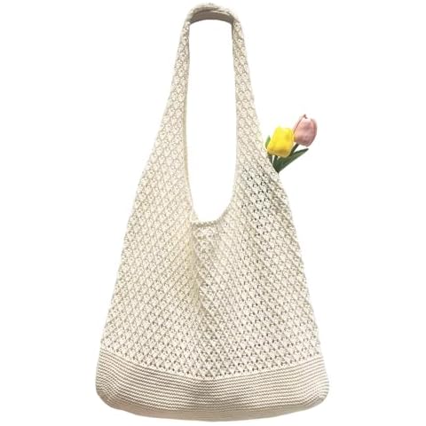 Hapforever Crochet Tote Bag for Women, Cute Crochet Mesh Beach Bag Summer Beach Tote Bag Summer Vacation Aesthetic Boho Knit Bag for Women , Beige Cover