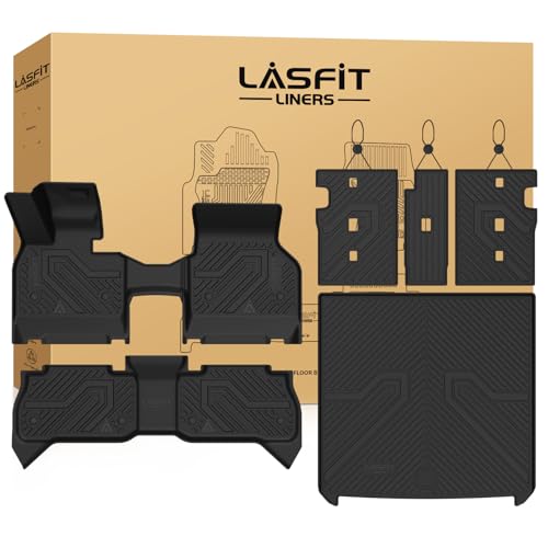 Image of LASFIT Floor Mats for BMW iX 2022-2026 xDrive45 xDrive50 xDrive60 M60 M70 | All Weather TPE Custom Fit Floor Liners, Full Set with Backrest Mats & Cargo Trunk Mat Accessories, Black