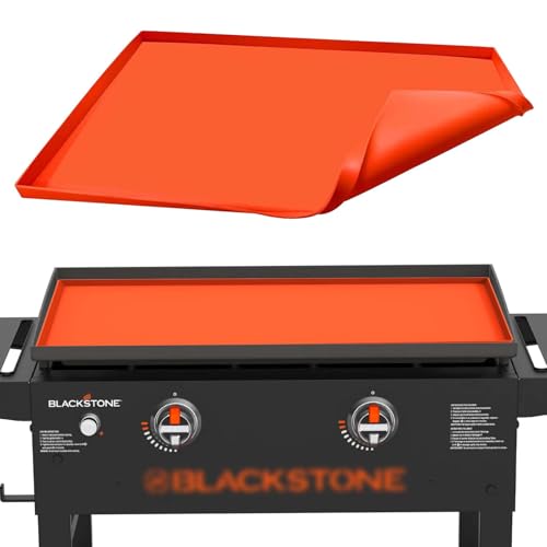 MBYLOEBA 28 Inch Griddle Cover Mat for Blackstone, All-Season Protection Against Dirt & Rust, Food Grade Silicone Grill Mat (Orange)