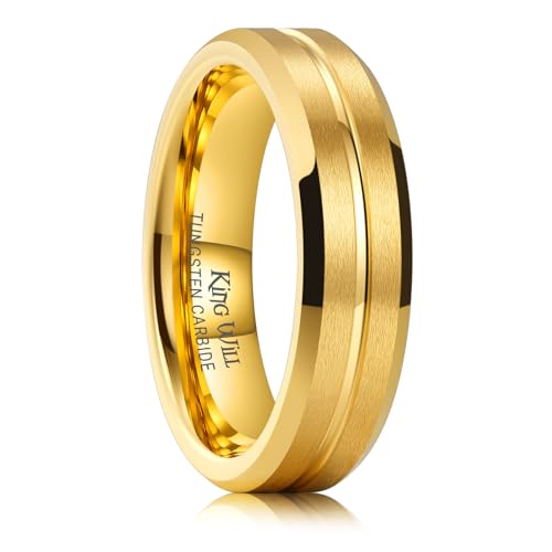 Image of King Will Tungsten Carbide Wedding Band for Men Women-6 /8 /10mm Width Multicolor Available with Grooved Center Wedding Ring Suitable for Work, Gym Comfort Fit Size 4-16
