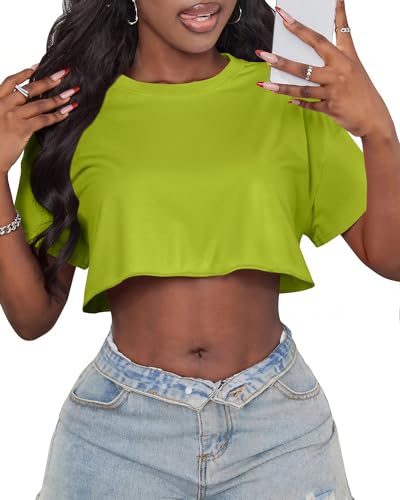 Image of Crop Tops for Women Oversized Short Sleeve T Shirts Crew Neck Cropped Tees