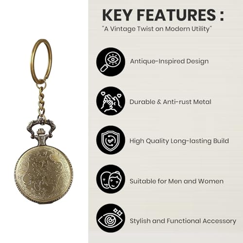 Image of Pocket Watch Metal Keychain Retro Vintage for Gifting With Key Ring Anti-Rust