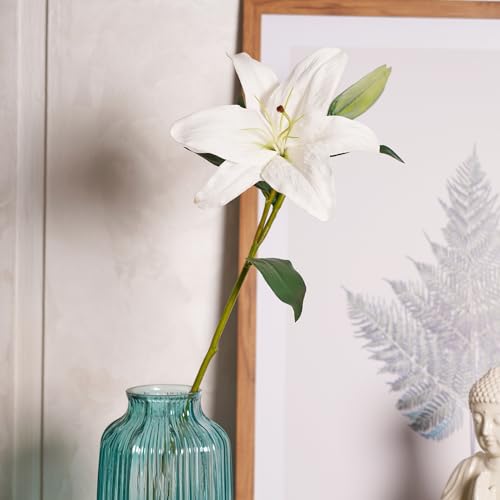 Image of Pure Home + Living White Artificial Tigerlily -(Made of Plastic and fabric) Flowers Sticks for Gifting, Home, Bedroom, Balcony, Living Room,Table Decoration, (Height-65 CM) Pack of 1