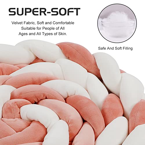 Sunyrisy Cushion Soft Knot Pillow, Handmade Braided Cushion Decor For Sofa Bedroom Playroom, Multi-Strand Weaving Plush Knotted Throw Pillows For Girls Boys Gift, 4 Strand (White-Pink, 126 Inches) #TOP1