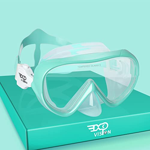 Kids Diving Mask 180° Panoramic Swim Mask Anti-Fog Child Swim Goggles Tempered Glass Swimming Goggles with Nose Cover for 4-16 Kids, Youth (Aqua) by EXP VISION - Used condition - CA$20.09