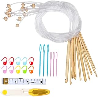 Aeelike Bamboo Tunisian Crochet Hooks Set, Wood Crochet Hooks with Plastic Cable, 120cm Long Afghan Tunisian Crochet Hook for Blankets, Bamboo Cable Needles for Crocheting Tunisian Crochet Starter Kit