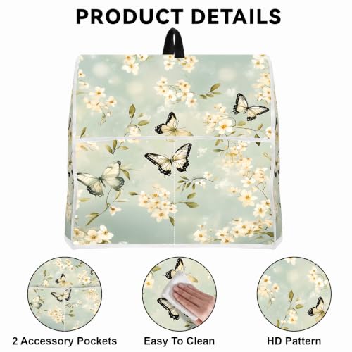 Image of Kitchen Dust Cover Compatible with 4.5 5 6 8 quart Stand Mixer, Kitchen Appliance Protective Covers with Top Handle and Pocket (Green Butterfly, For All 6-8 qt Mixer)