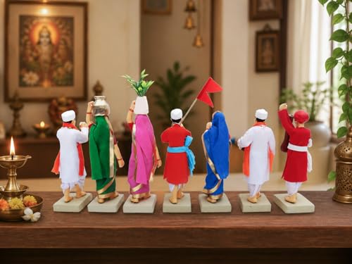 Image of Handmade Terracotta Pandharpur Warkari Set of 7 | Traditional 6 Inch Standard, Clay Figurines for Mandir Decor, Golu Display and Gifting